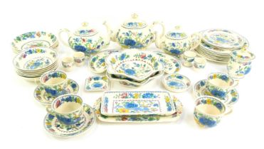 A Masons ironstone part dinner and tea service decorated in the Regency pattern, to include teapot,