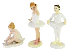 Three Royal Doulton porcelain ballerina figures, comprising Ballet Shoes HN3434 and Little Ballerina