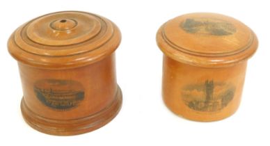 Two pieces of Mauchline ware, comprising a string box for Newlanding Place and Pier Margate, 7cm hig