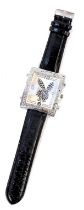 A Playboy wristwatch, the square set stone encrusted dial with central bunny, in stainless steel cas