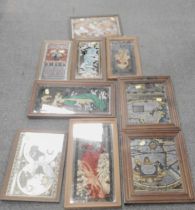 A group of oak framed mirrors, depicting Art Nouveau style ladies of the seasons, etc. (1 box)