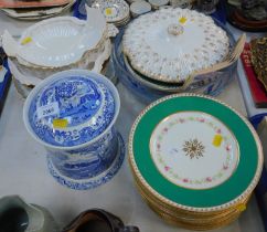 A Spode Italian pattern jar and cover, 24cm high, Victorian plates, tureen and cover, blue moulded g