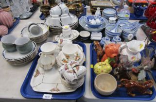 A quantity of blue and white Oriental china, ornaments, Colclough, Denby crown mug, etc. (3 trays pl