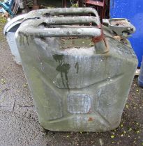 A green metal petrol can.