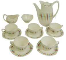 A 1950s Style Craft by Mid Winter Cherokee pattern porcelain part coffee service, designed by Jessie