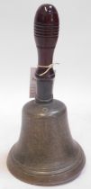 A Victorian gun metal hand bell, with turned hardwood handle, 23cm high. (AF)