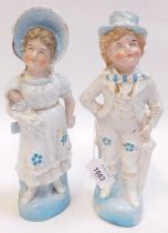 A pair of late 19thC Continental fairing figures, 23cm high.