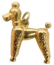 A 9ct gold dog charm, modelled as a poodle, Maker FM, London 1961, 2.2cm high, 1.1g.