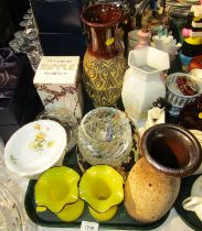 A Dartington ripple vase, boxed, together with a Royal Winton porcelain vase, paperweight of teardro