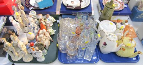 A group of teapots, to include cottageware, together with drinking glasses, moulded glass dish and c