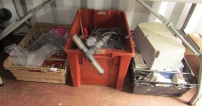 Various tools and accessories, pressure gauges, screws, ratchets, tile cutter, etc. (3 boxes)