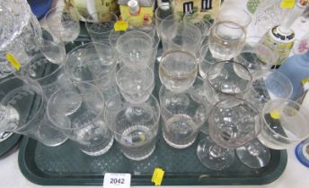 A group of drinking glasses, to include liqueur glasses, etc. (1 tray)