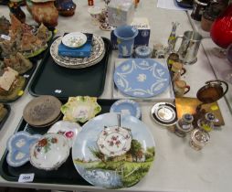 A group of Wedgwood blue Jasperware, to include trinket box and cover, plate, two Poole pottery dish