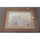After Turner (20thC School). The Fighting Temeraire, print, unsigned, in oak frame.