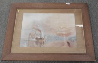 After Turner (20thC School). The Fighting Temeraire, print, unsigned, in oak frame.