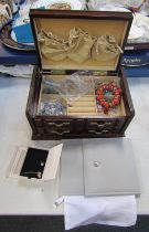 Assorted costume jewellery, fitted in a mahogany case, to include bracelets, dress rings, heart shap