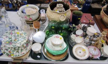General household effects, to include a two tier cake stand, part teawares, pink lustre teapot, cham