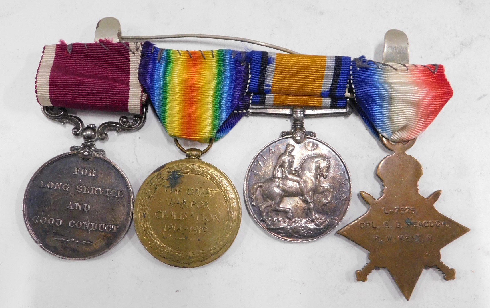 A World War I medal group, comprising 14-15 Star, George V medal, Great War for Civilisation medal, - Image 2 of 4