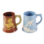 Two pottery tankards, comprising a Dartmouth pottery Devon dart tankard, on treacle glaze, 13cm