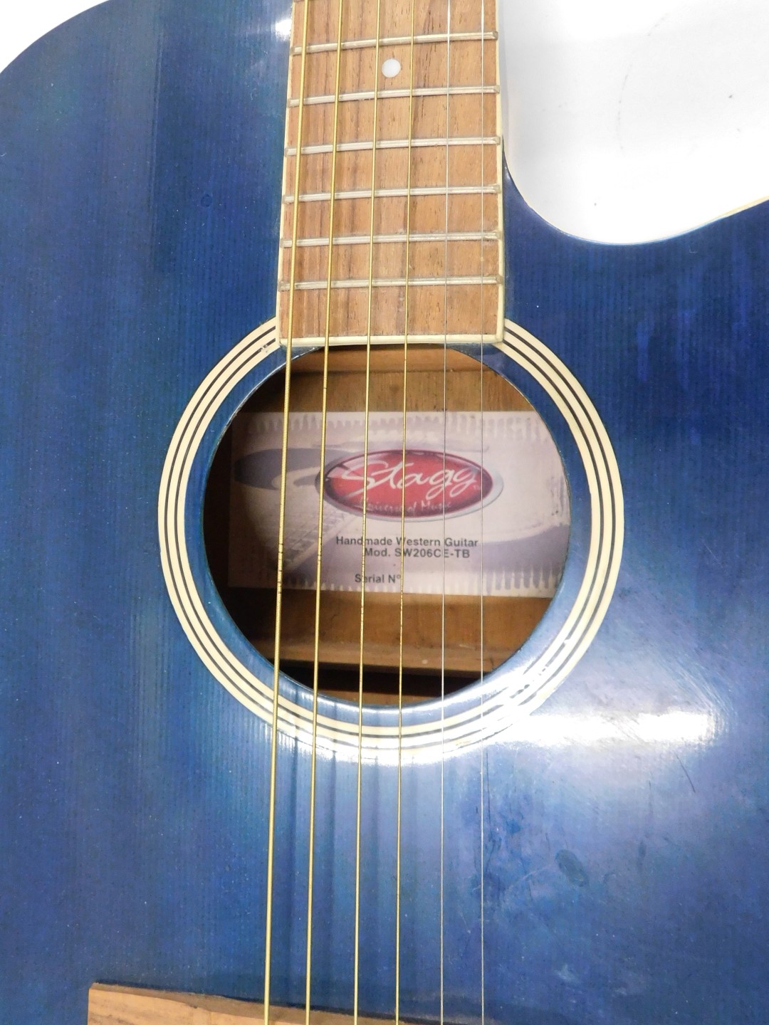A Stagg handmade Western guitar, model number SW206CE-TB, in blue, 102cm long. - Image 5 of 7