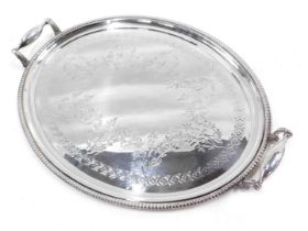 A John Edwards EPNS silver plated serving tray, with a beaded and embossed design with camphor leaf