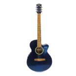 A Stagg handmade Western guitar, model number SW206CE-TB, in blue, 102cm long.