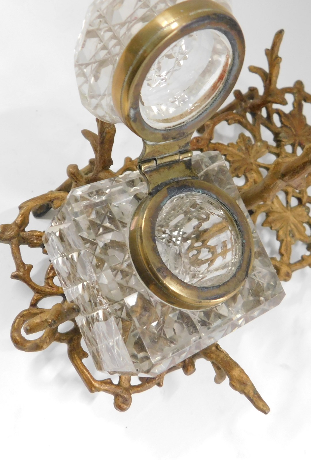 A Victorian hobnail cut glass and ormolu stand dish, of scroll and leaf design, with single hobnail - Image 3 of 3