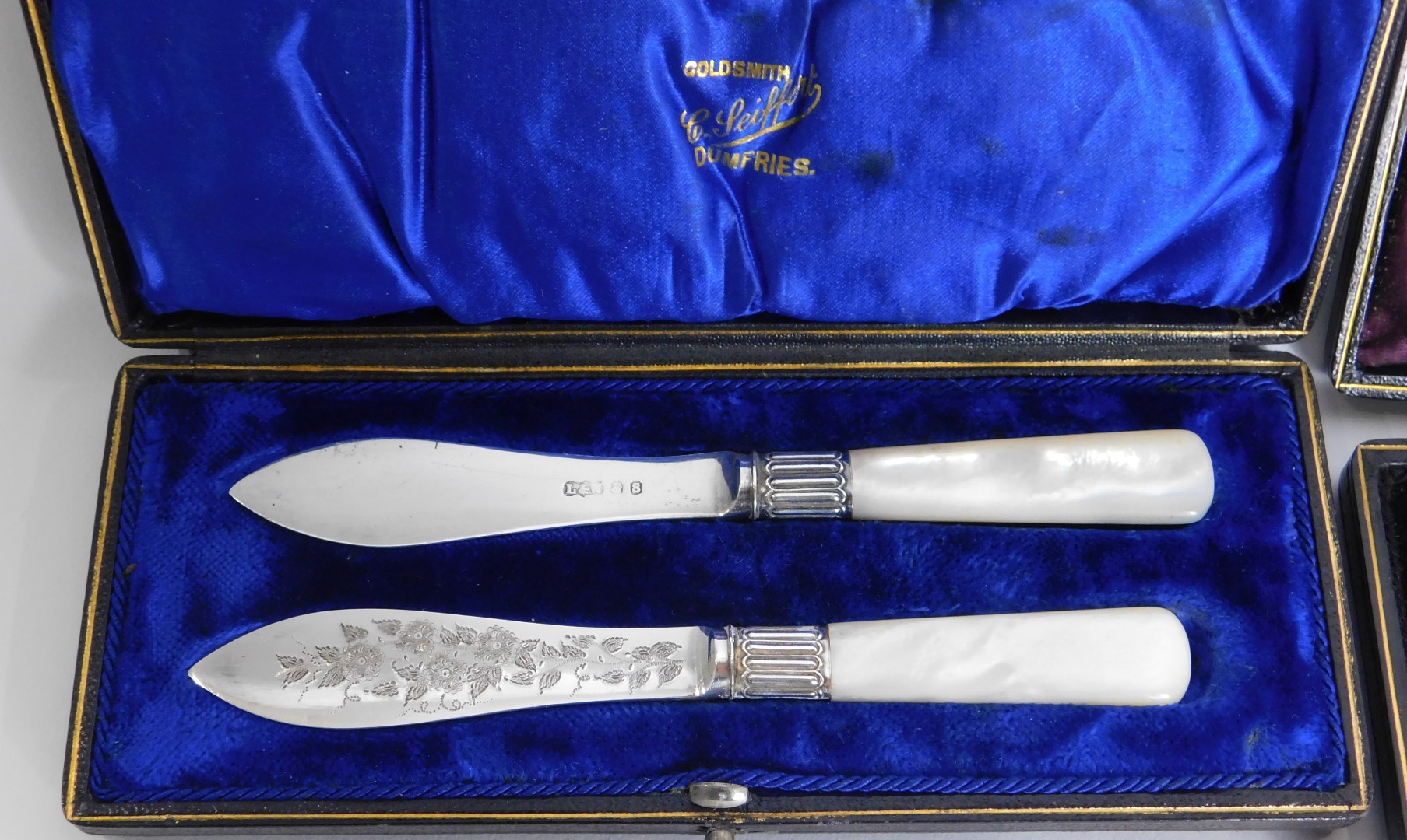 Two presentation sets, comprising a mother of pearl and silver plated knife set, in G Seiffert of Du - Image 2 of 2