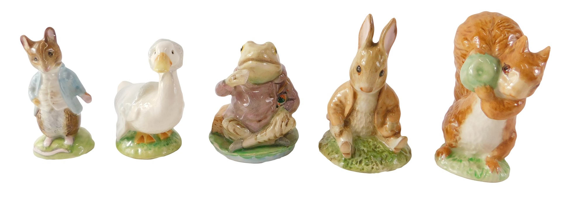 Five Royal Albert and Beswick Beatrix Potter figures, comprising Jeremy Fisher, Johnny Town Mouse, S