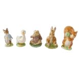 Five Royal Albert and Beswick Beatrix Potter figures, comprising Jeremy Fisher, Johnny Town Mouse, S
