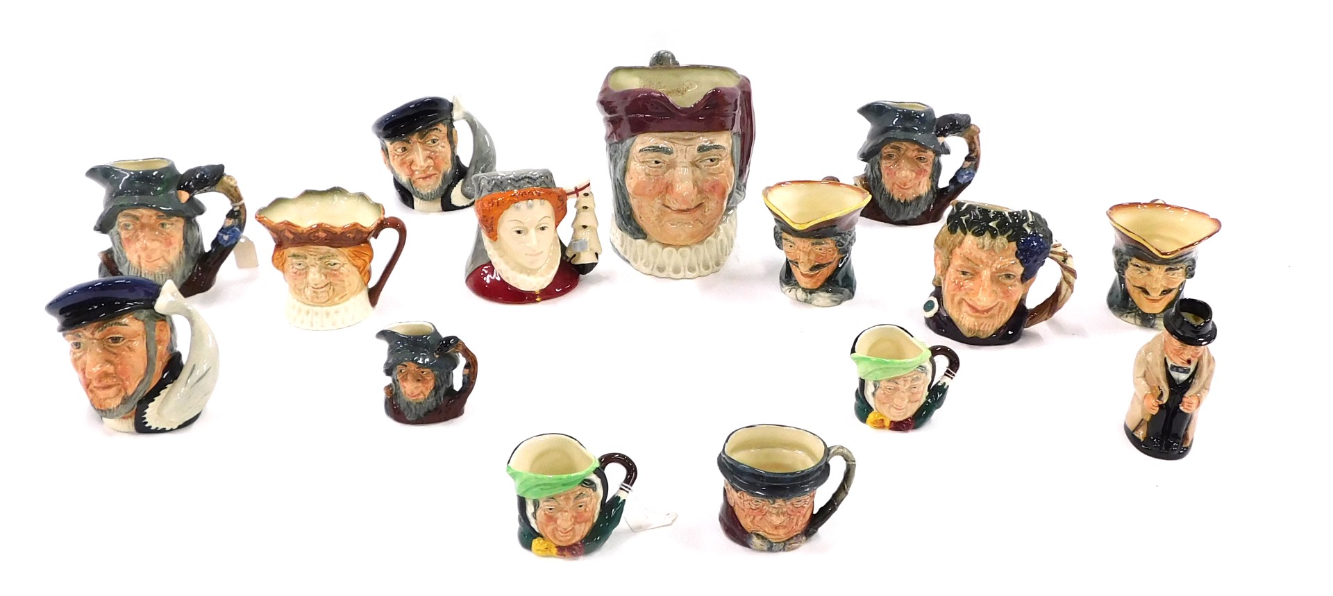 A quantity of Royal Doulton character jugs, to include Simon the Sellerman (large) Rip Van Winkle (x