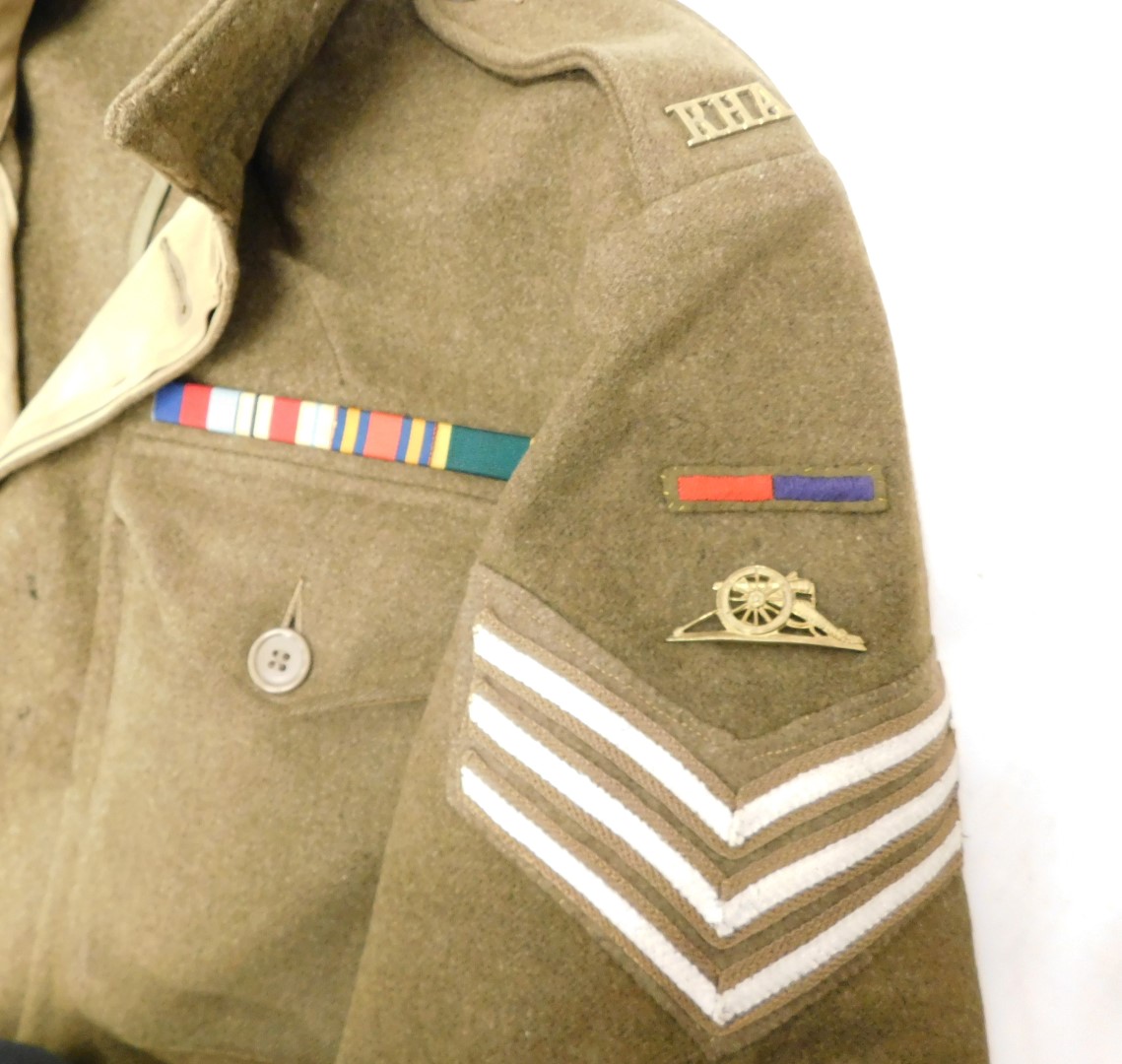A Royal Artillery green dress uniform, an RHA waistcoat and pair of trousers, with various badges an - Image 2 of 4