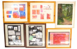 A group of HA Ansell textile pictures, comprising oil pastel study, 66cm x 75cm, in pine frame, tie