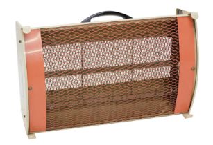 A Modeq 1950s electric heater, 37cm high, 53cm wide, 16cm deep.