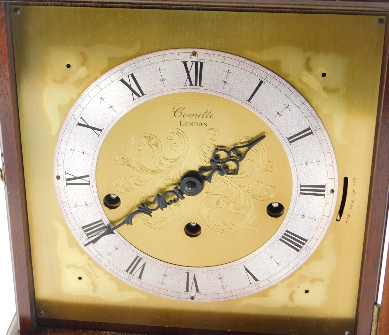 A Comitti mantel clock, with Westminster chime, and eight day movement, in a mahogany case, 35cm hig - Image 2 of 4