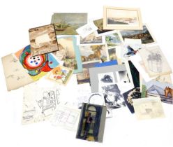 A 20thC album of sketches and watercolours, artist portfolio, some prints signed Robert Neville, pla