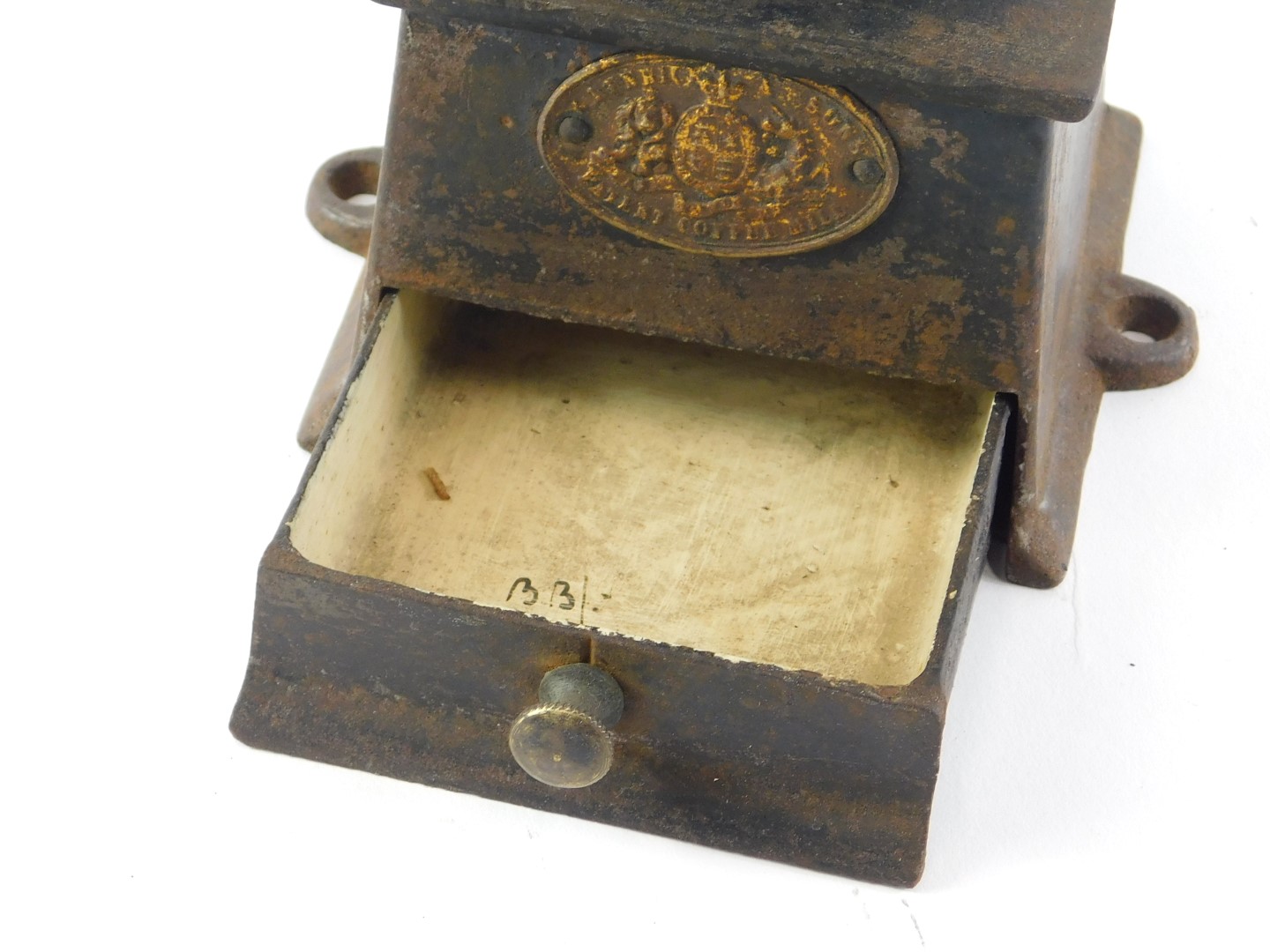 A Kendrick & Sons cast iron coffee mill or grinder, 14cm wide. - Image 2 of 3