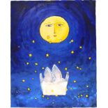 After Andrzej Kuhn. Figures In Moonlight, oil on board, 101cm x 80cm.