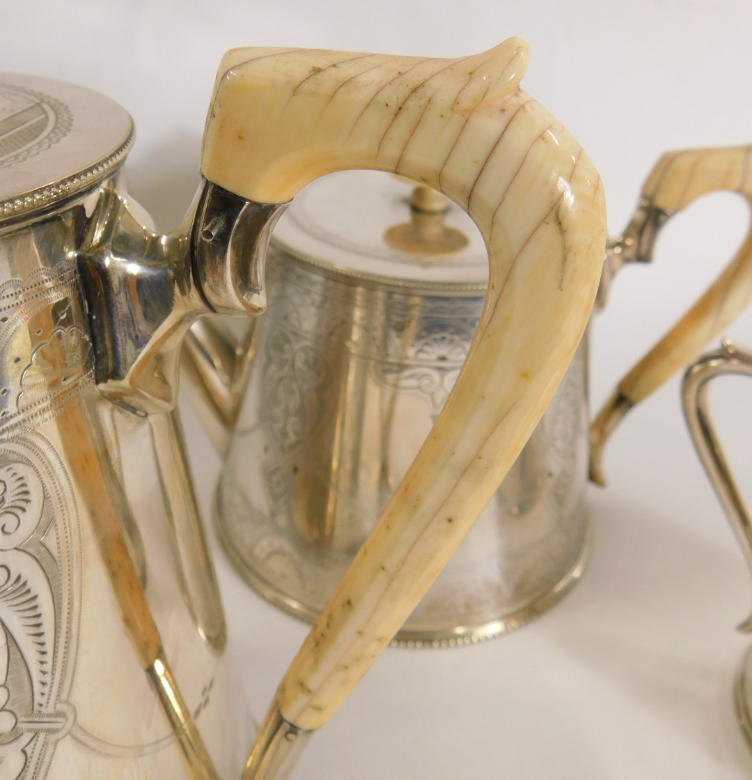 An early 20thC silver plated four piece tea and coffee service, with bright cut fan and scroll detai - Bild 2 aus 3