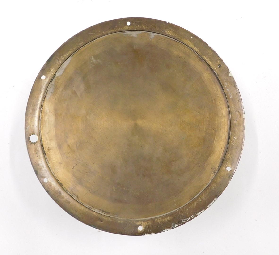 A brass ship's bulk head clock, with cream enamel dial, 24cm diameter. (AF) - Image 3 of 3