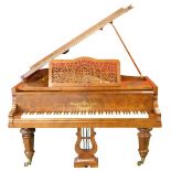 A late Hagspiel and Company Dresden grand piano, in a burr and figured walnut case, simulated ivory