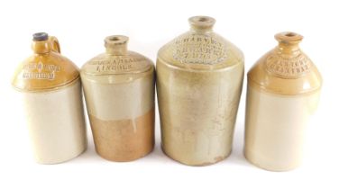 Four stoneware flagons stamped Dale & Sons Grantham, G Harvey Newark, Stephen Harrison Lincoln, and