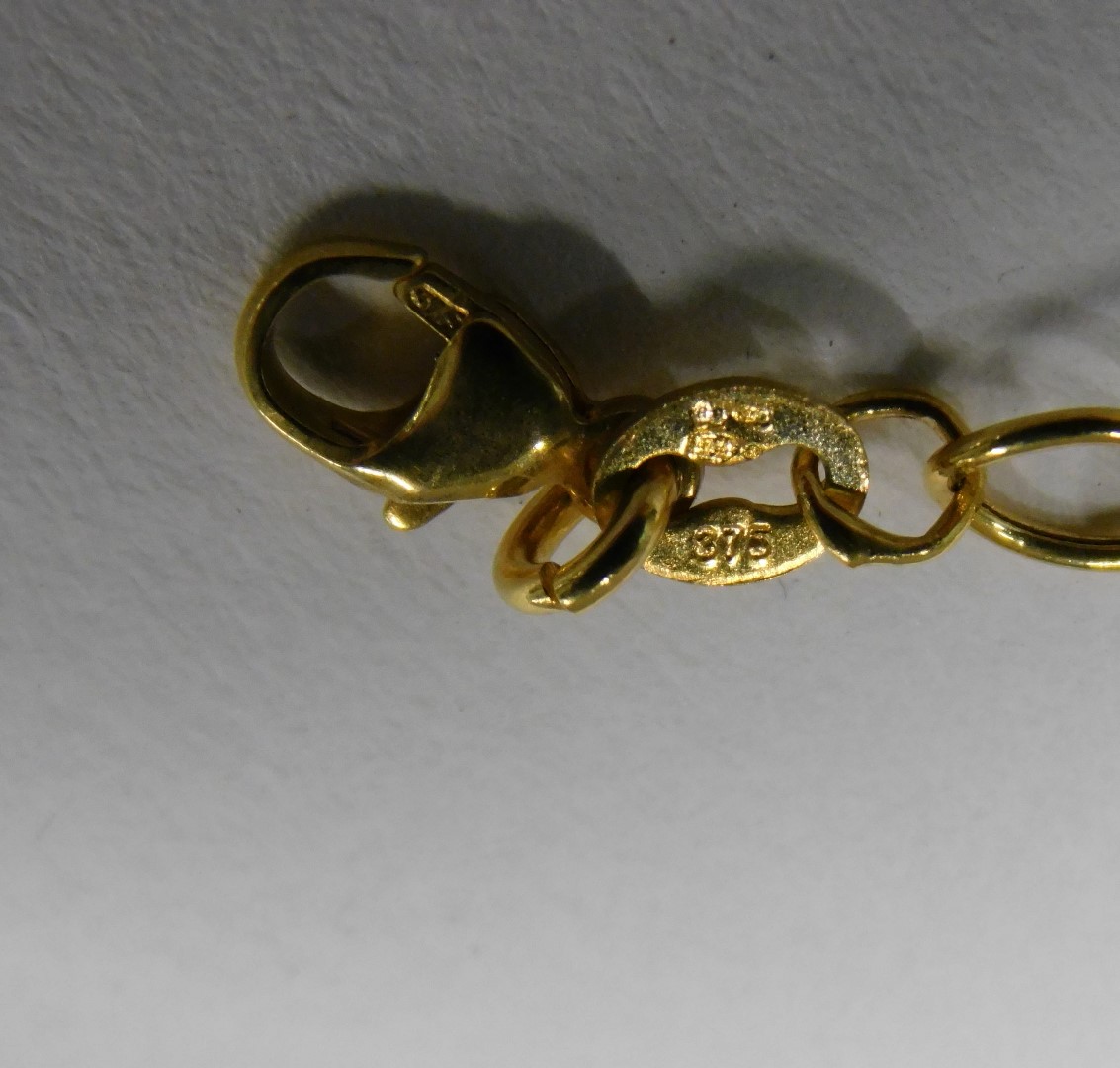 A modern bracelet, with four square link section, on yellow metal clasp, stamped 375, 18cm long, 1.9 - Image 2 of 3