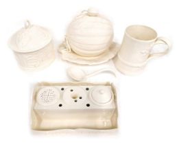 Georgian replica cream ware, Leedsware classical cream ware items to include tobacco jar, inkwell, t