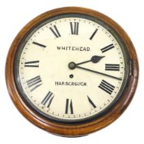 A Victorian wall clock signed Whitehead, Harborough, the circular painted dial with Roman numerals,