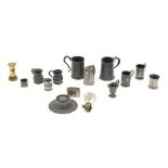 Various items of 19thC and later pewter, a metal animal bell, etc.