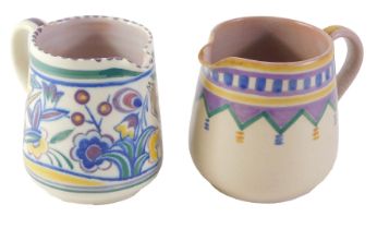 A Carter Stabler 1920s mottle glazed jug, and Poole pottery jug. (2)