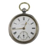 A Victorian H Samuel of Manchester silver cased pocket watch, with a white enamel Roman numeric dial