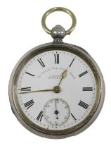 A Victorian H Samuel of Manchester silver cased pocket watch, with a white enamel Roman numeric dial