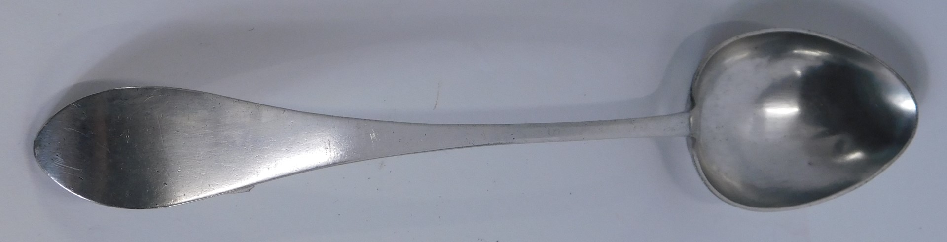 A 19thC Continental white metal stuffing spoon, with plain handle, and bowl, with faint markings JS, - Image 2 of 3